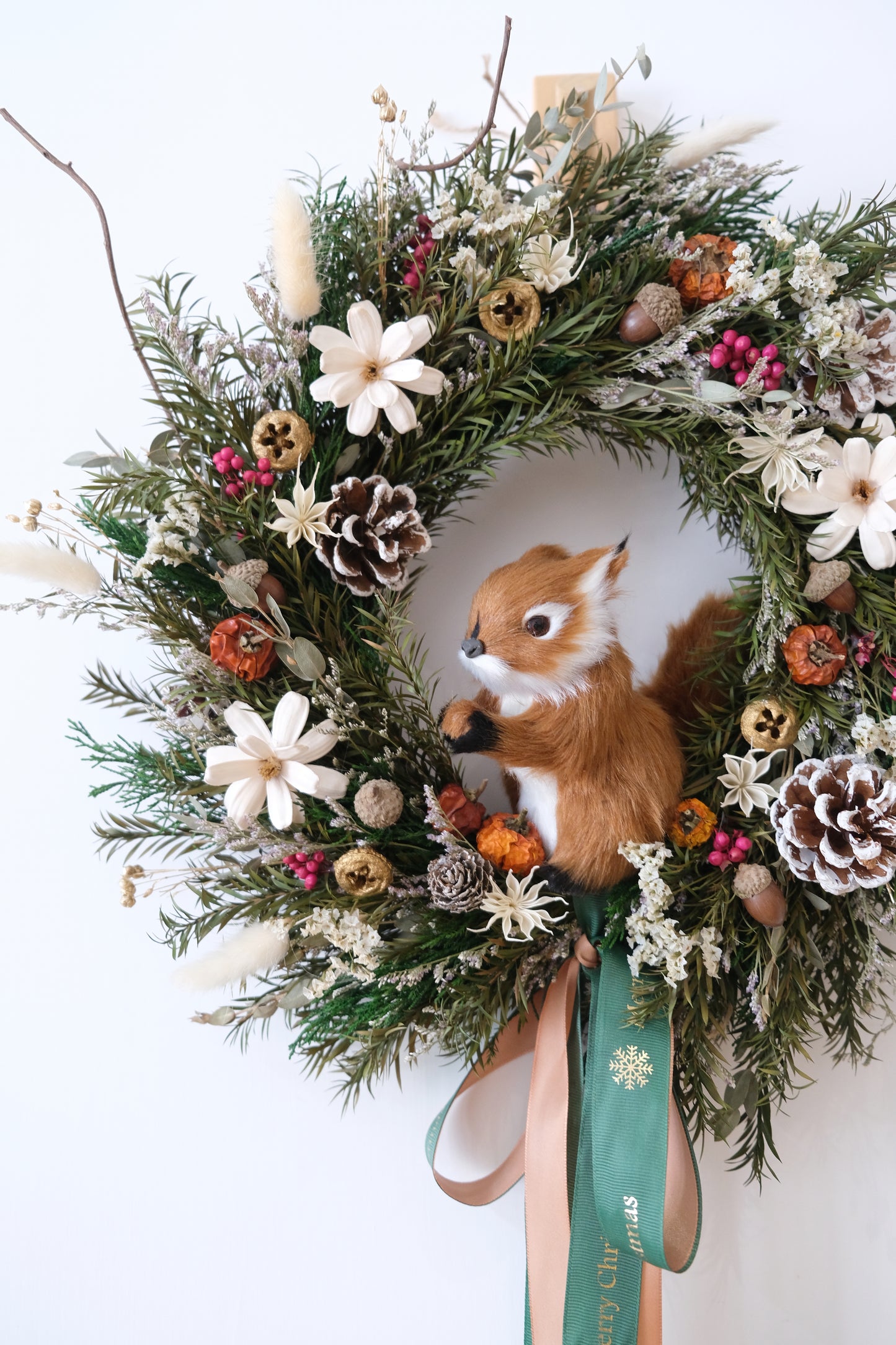 手工製松鼠聖誕永生花環 (M) | Handmade Preserved Flower Christmas Wreath 40cm (Medium)