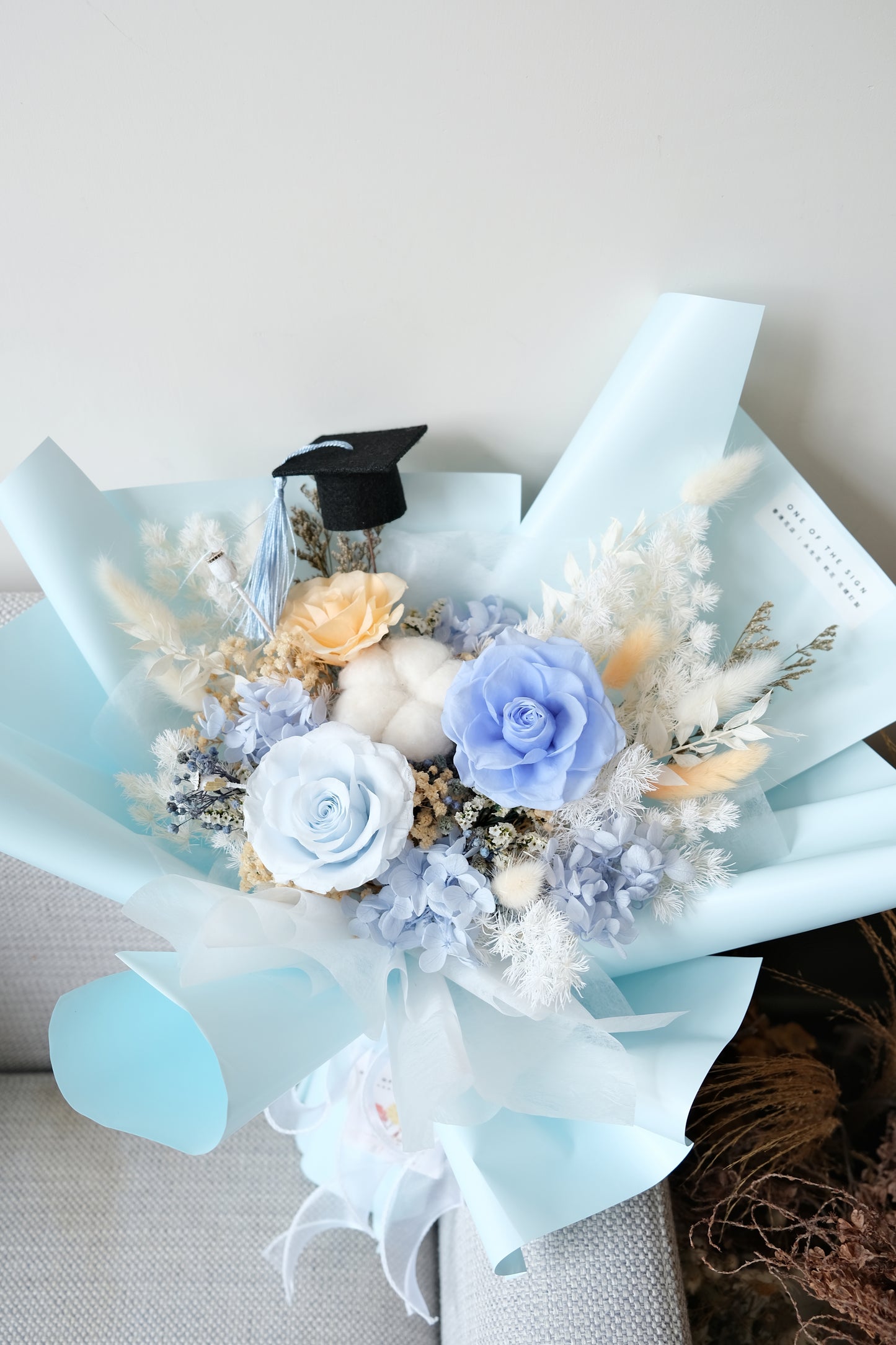 保鮮花玫瑰花束 - 藍x香檳橙色 | Preserved Flower Bouquet - Blue x Light Orange