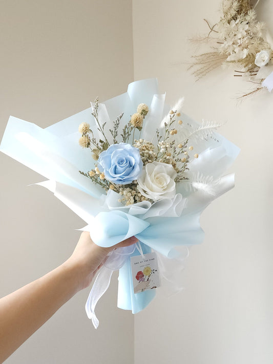 保鮮花玫瑰花束 - 淺藍色 | Preserved Rose Bouquet - Baby Blue
