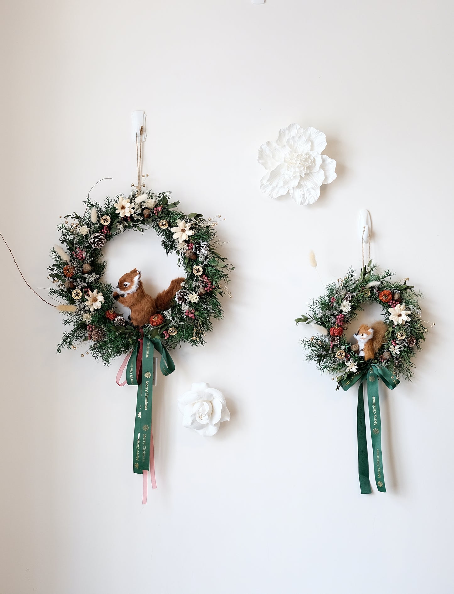 手工製松鼠聖誕永生花環 (M) | Handmade Preserved Flower Christmas Wreath 40cm (Medium)