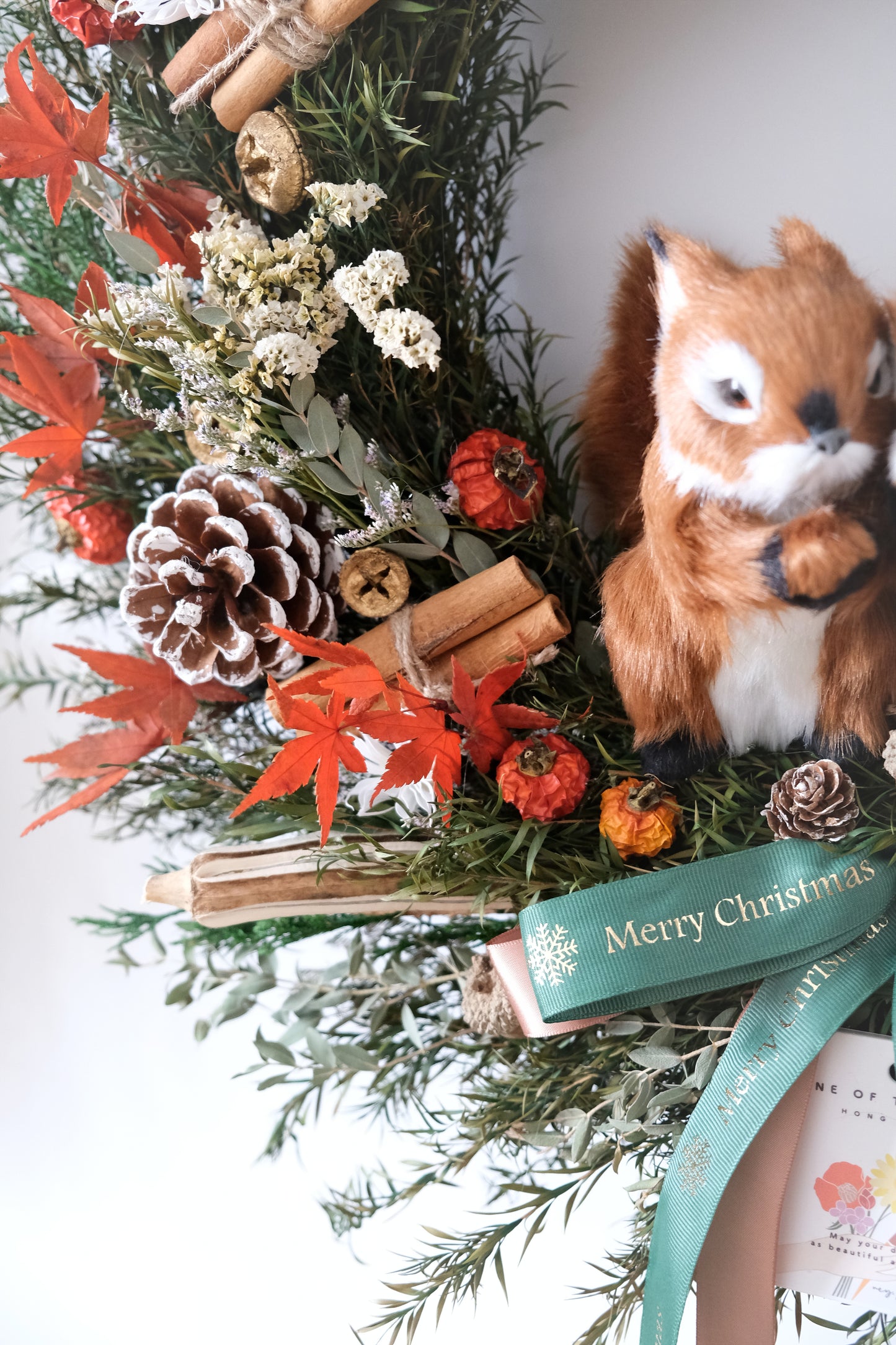 紅色手工製松鼠聖誕永生花環 (L) | Handmade Preserved Flower Christmas Wreath 55cm (Large)