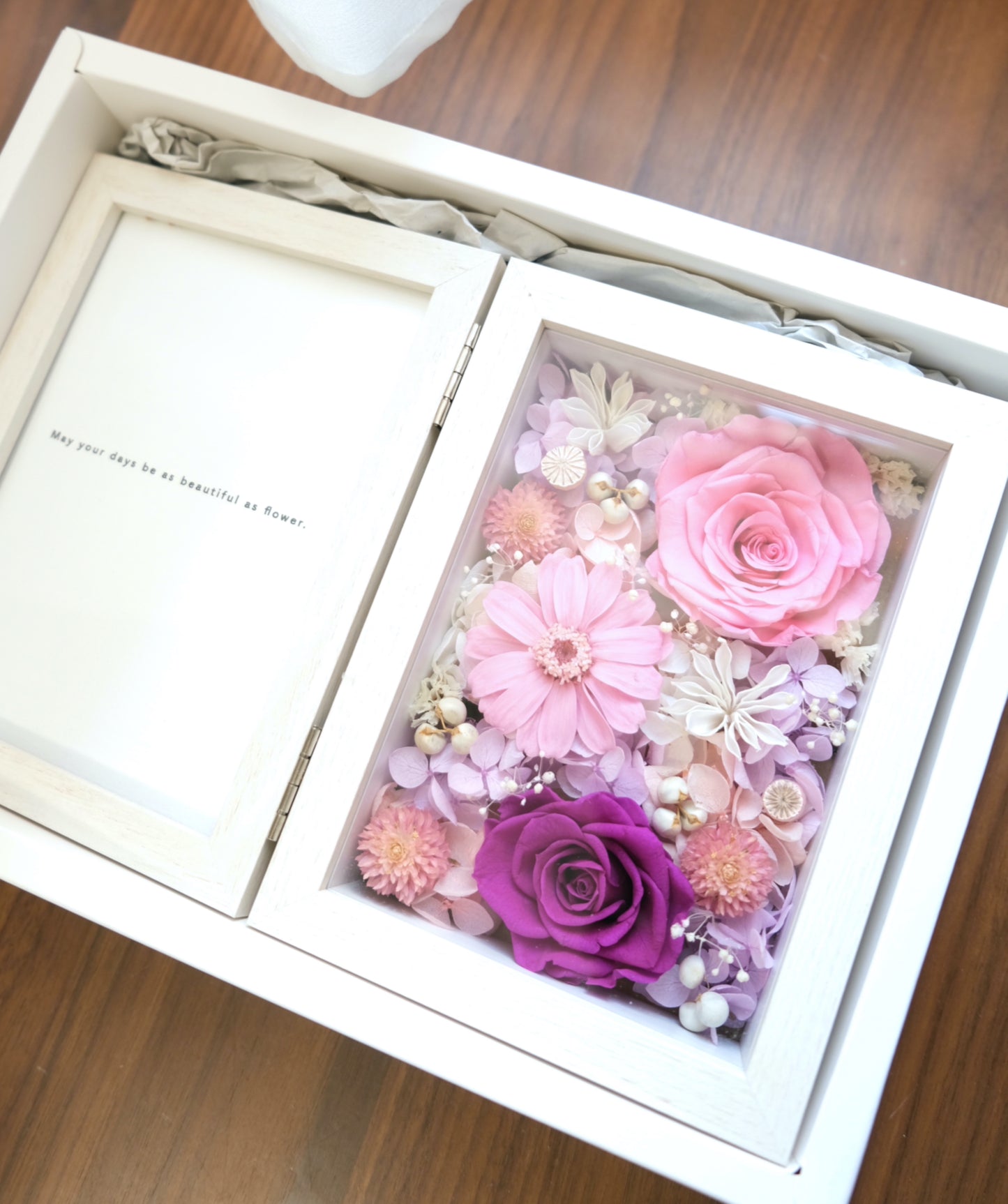 Preserved Flower Photo Frame - Pink Purple