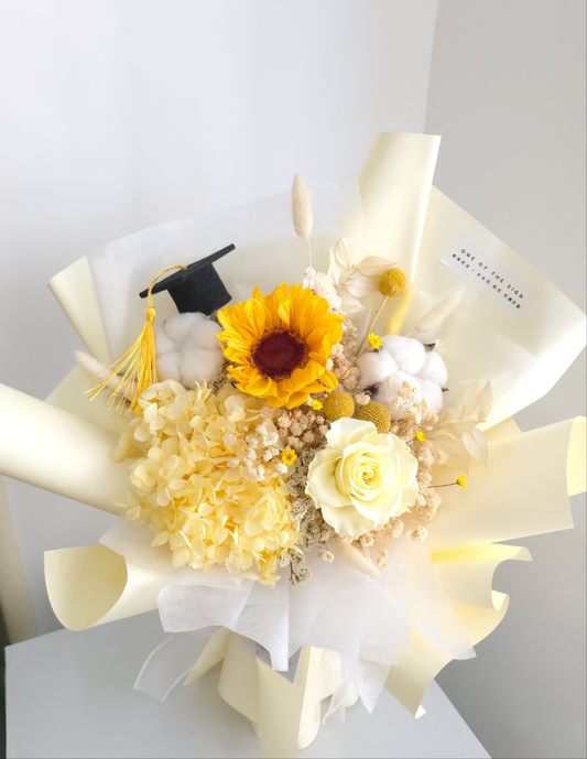永生繡球花x向日葵x木棉花花束 | Preserved Hydrangeas x Sunflower x Cotton Flower Bouquet