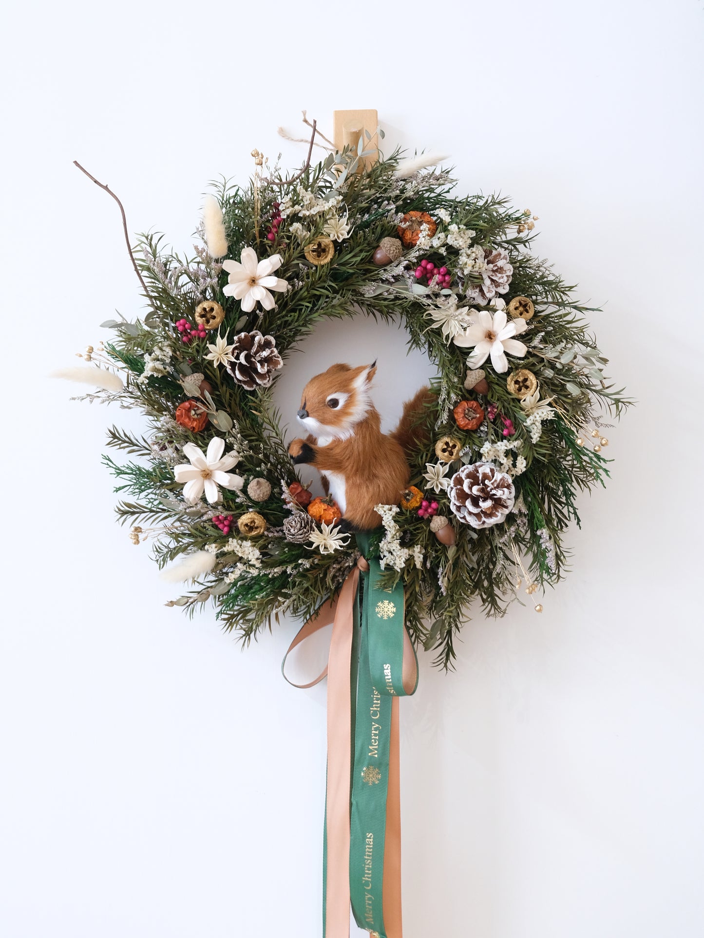 手工製松鼠聖誕永生花環 (M) | Handmade Preserved Flower Christmas Wreath 40cm (Medium)