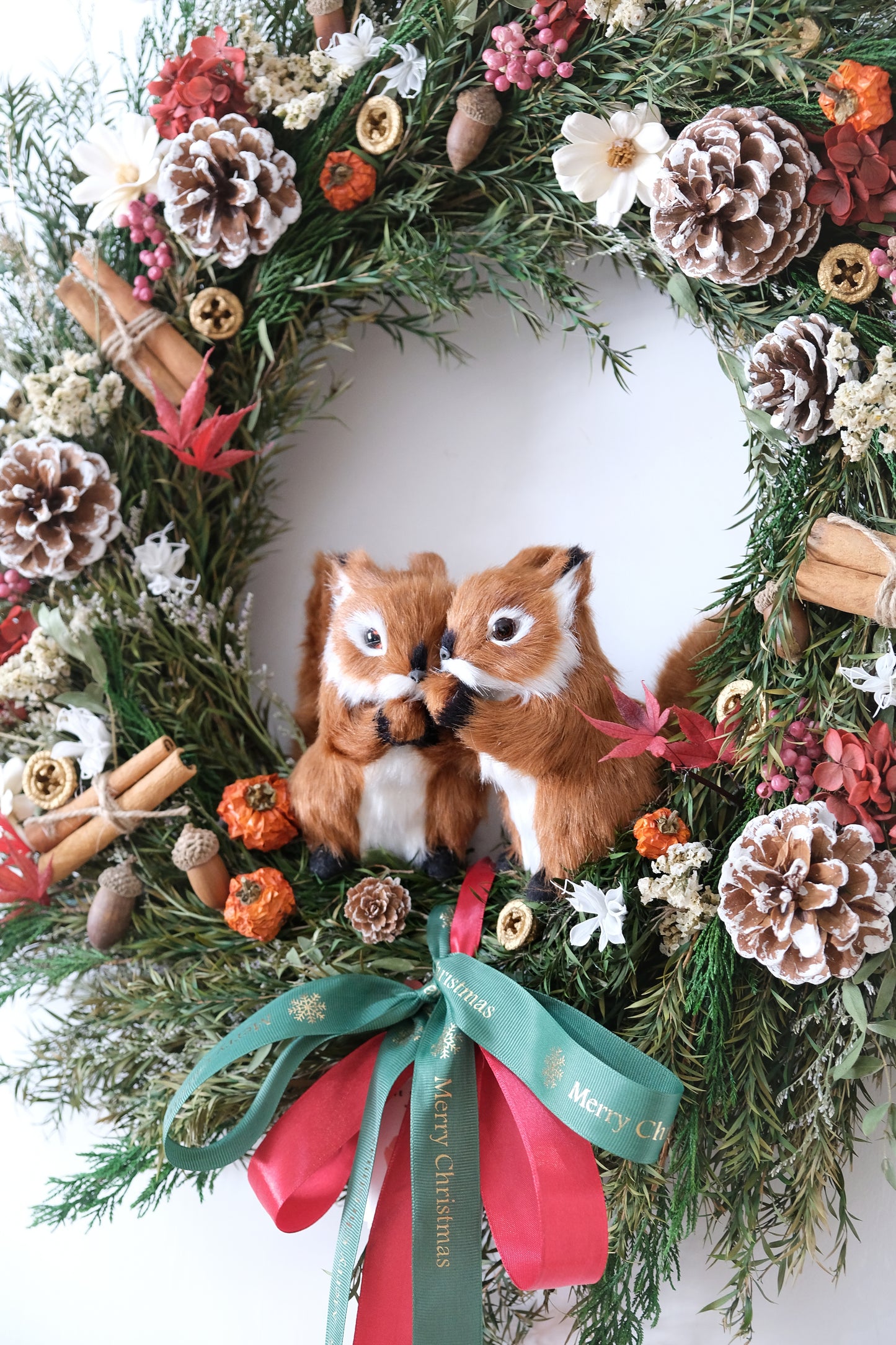 紅色手工製松鼠聖誕永生花環 (L) | Handmade Preserved Flower Christmas Wreath 55cm (Large)