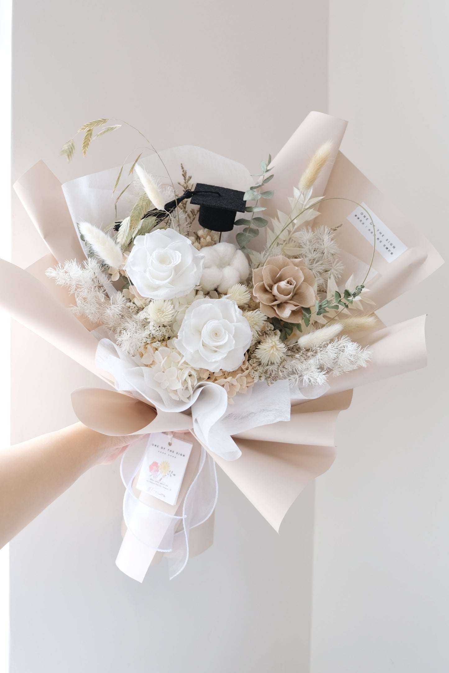 保鮮花玫瑰花束 - 奶茶x白色 | Preserved Flower Bouquet - Khaki x White