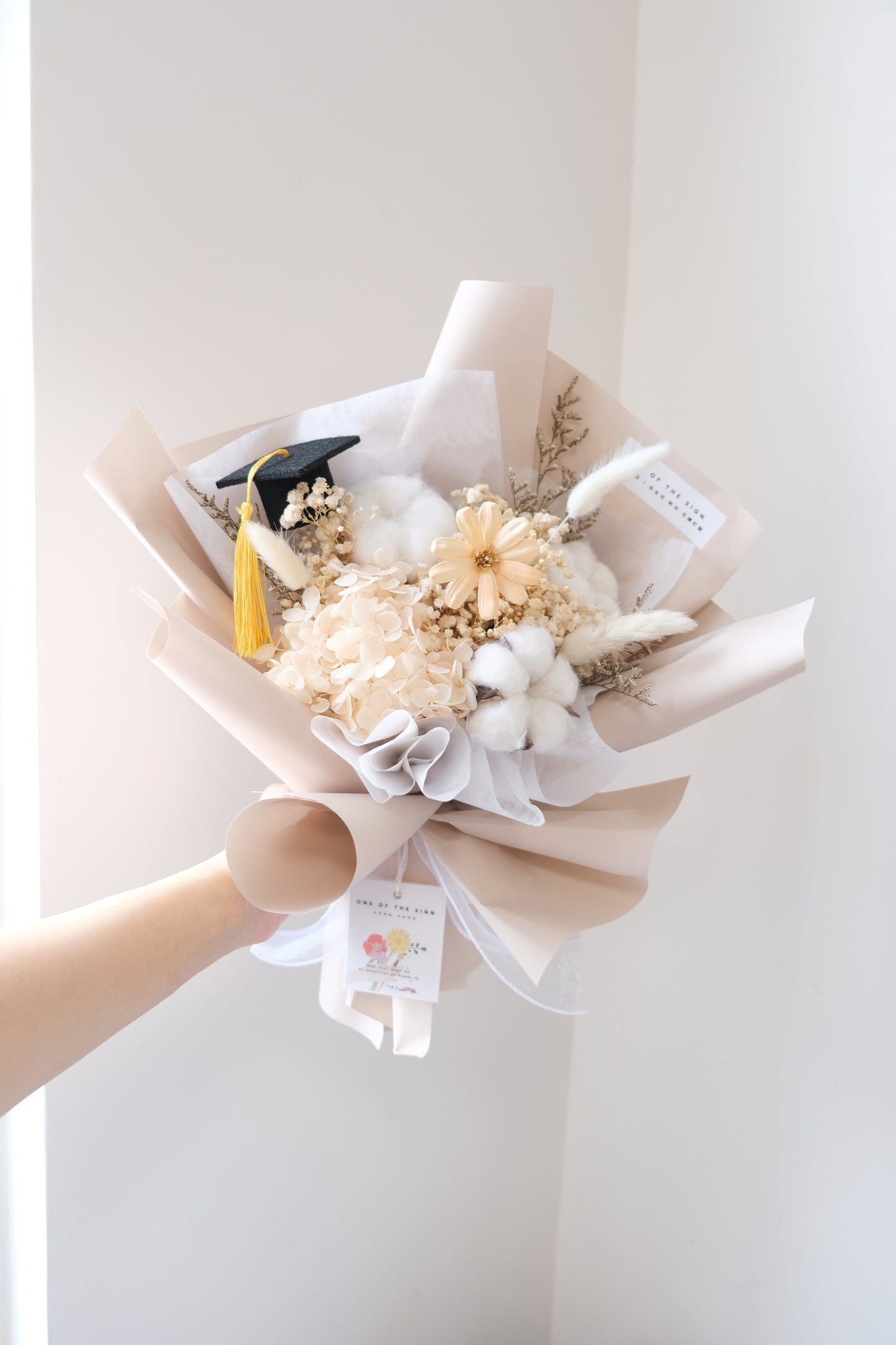 木棉花x永生繡球花束 - 淺橙色 | Cotton Flower x Preserved Hydrangeas Bouquet - Light Orange