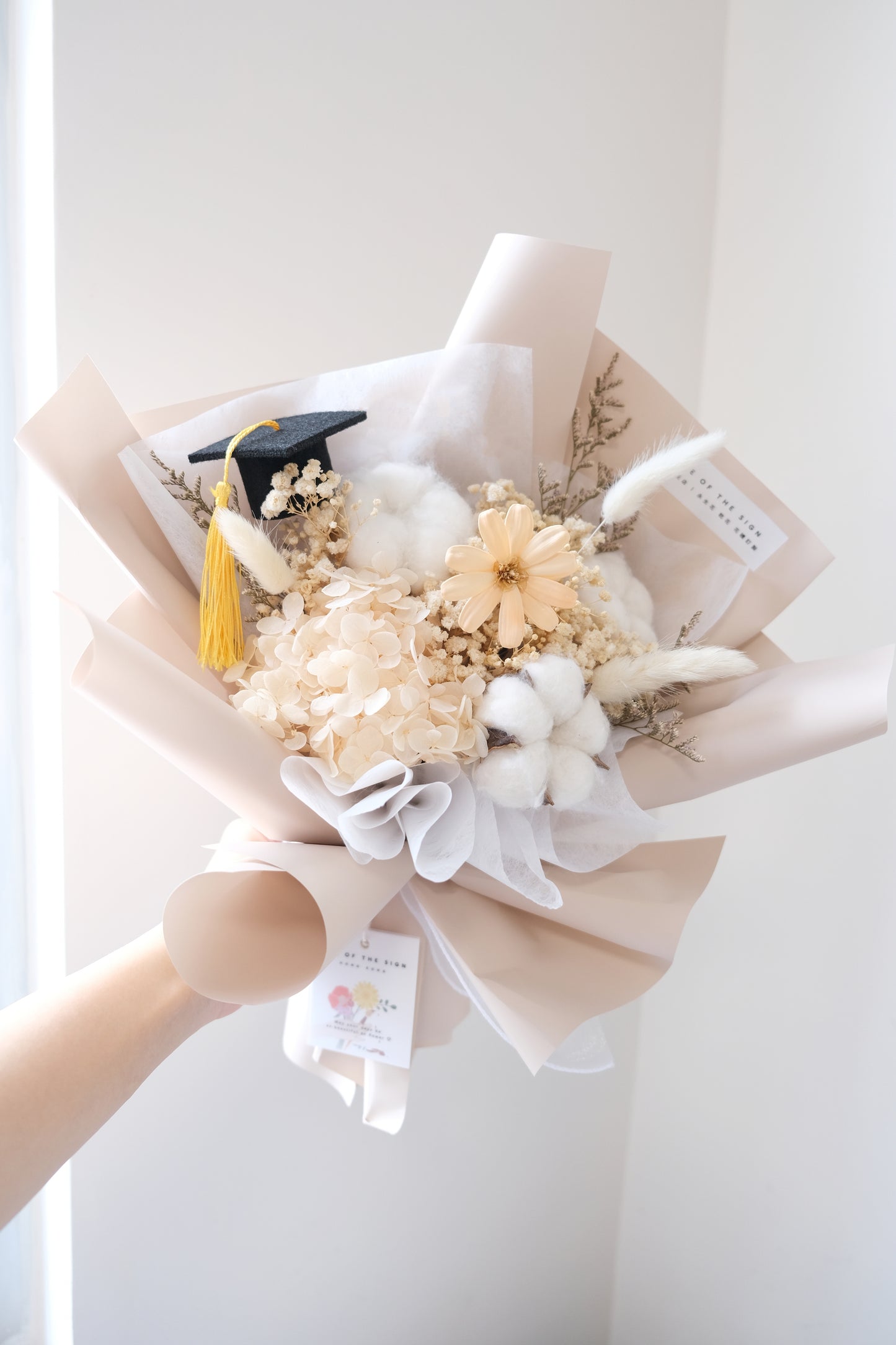 木棉花x永生繡球花束 - 淺橙色 | Cotton Flower x Preserved Hydrangeas Bouquet - Light Orange