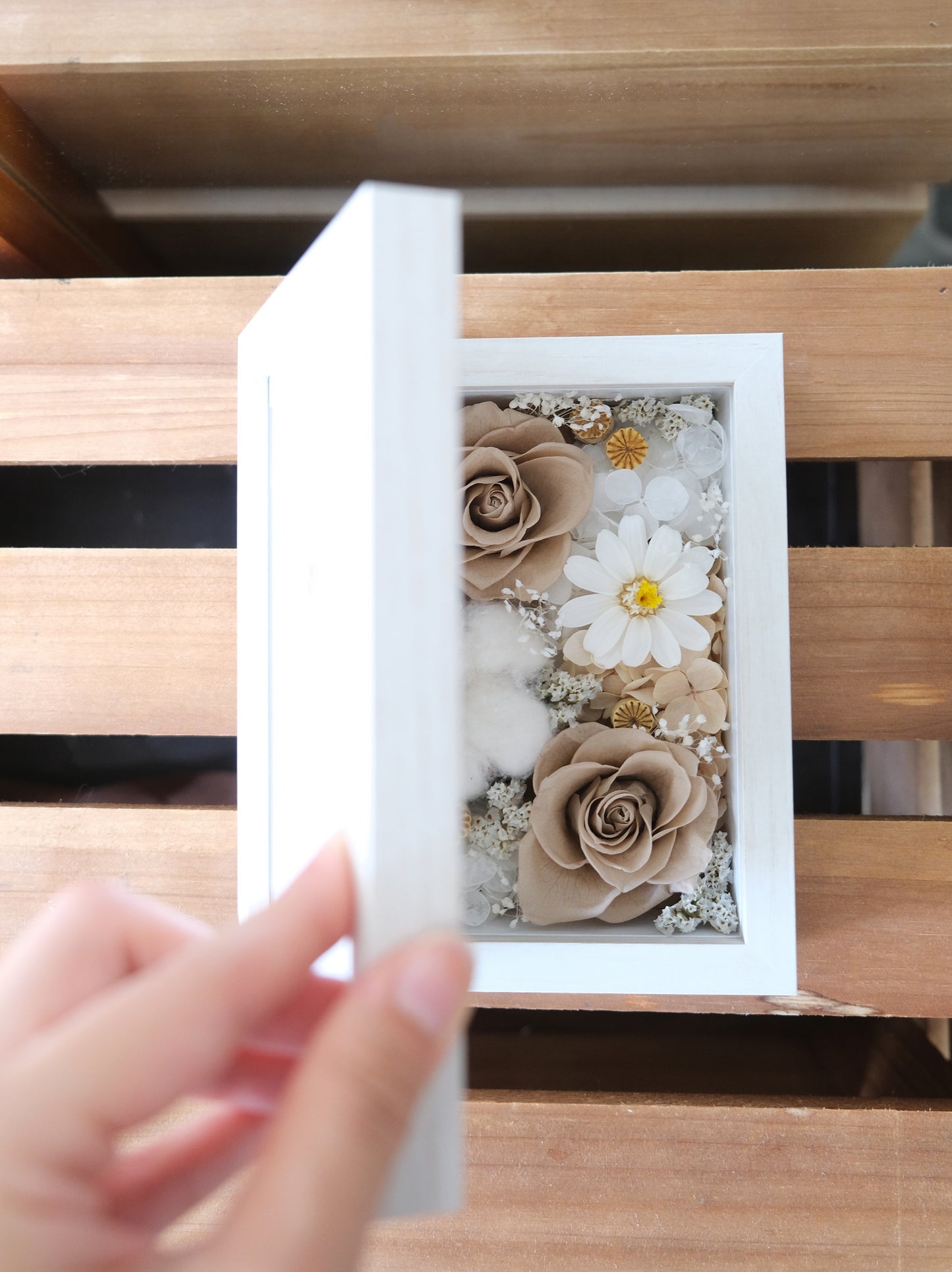Preserved Flower Photo Frame - Khaki