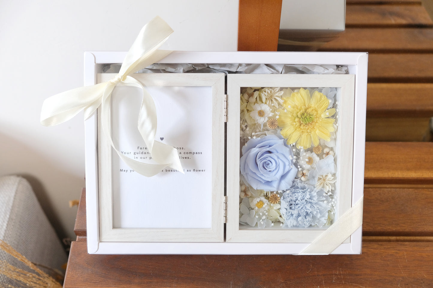 Sunflower - Preserved Flower Photo Frame - Blue Yellow