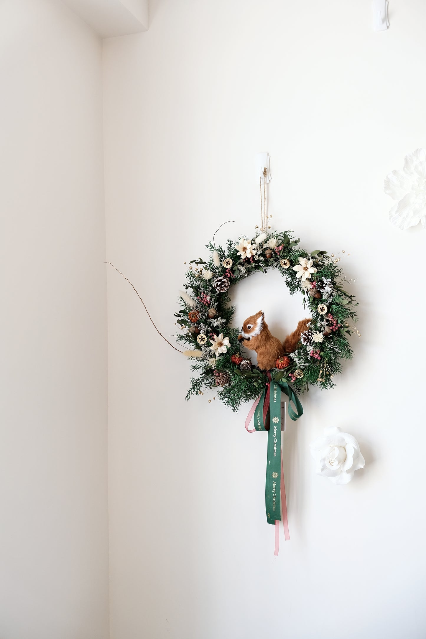 手工製松鼠聖誕永生花環 (M) | Handmade Preserved Flower Christmas Wreath 40cm (Medium)