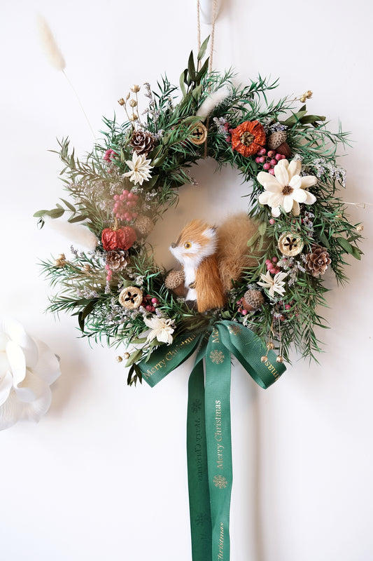 手工製松鼠聖誕永生花環 (S) | Handmade Preserved Flower Christmas Wreath 25cm (Small)