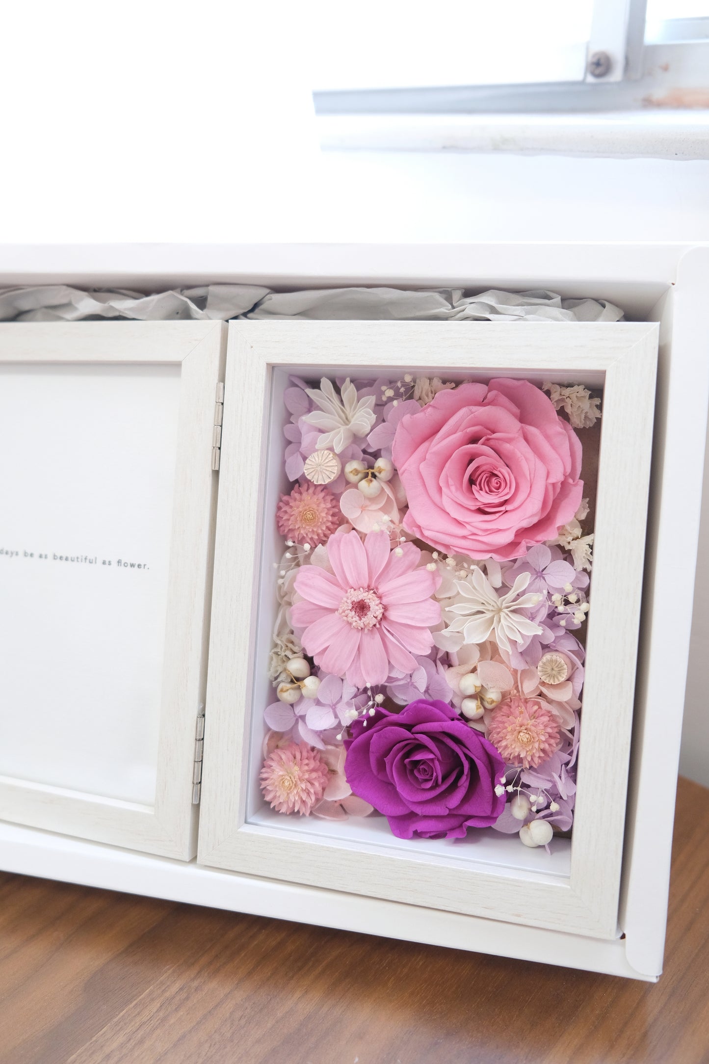 Preserved Flower Photo Frame - Pink Purple