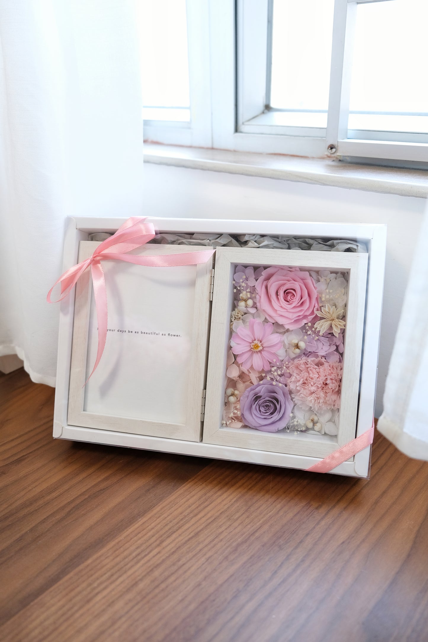 Preserved Flower Photo Frame - Light Pink Purple
