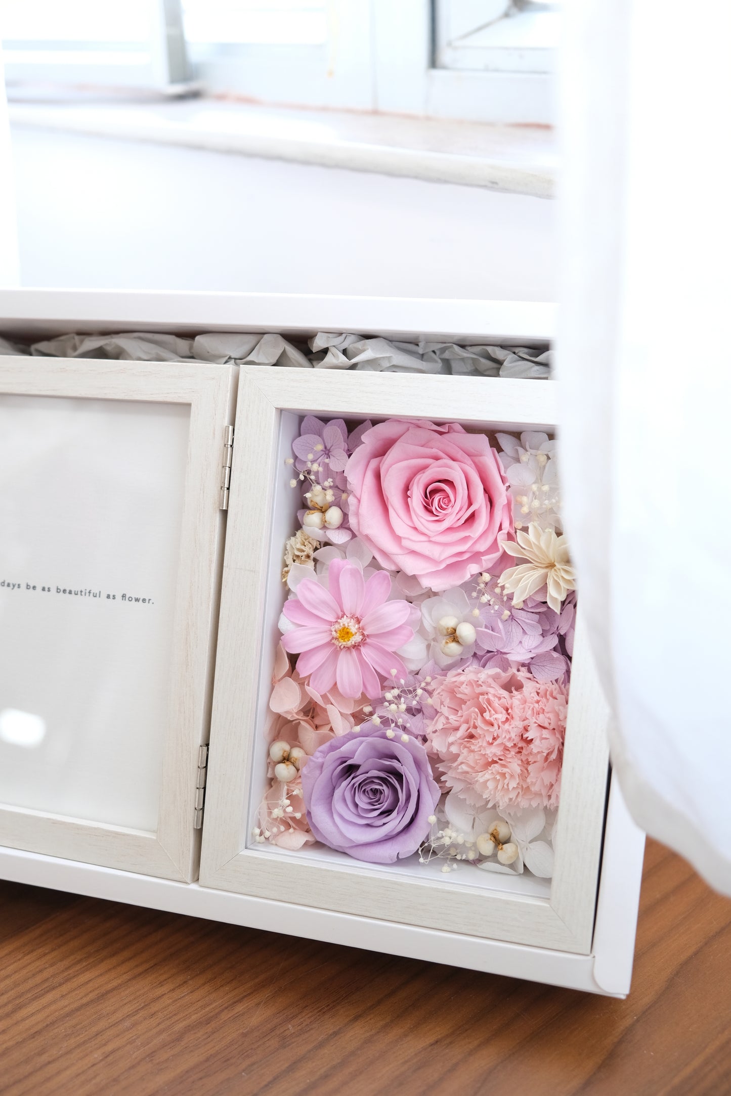 Preserved Flower Photo Frame - Light Pink Purple