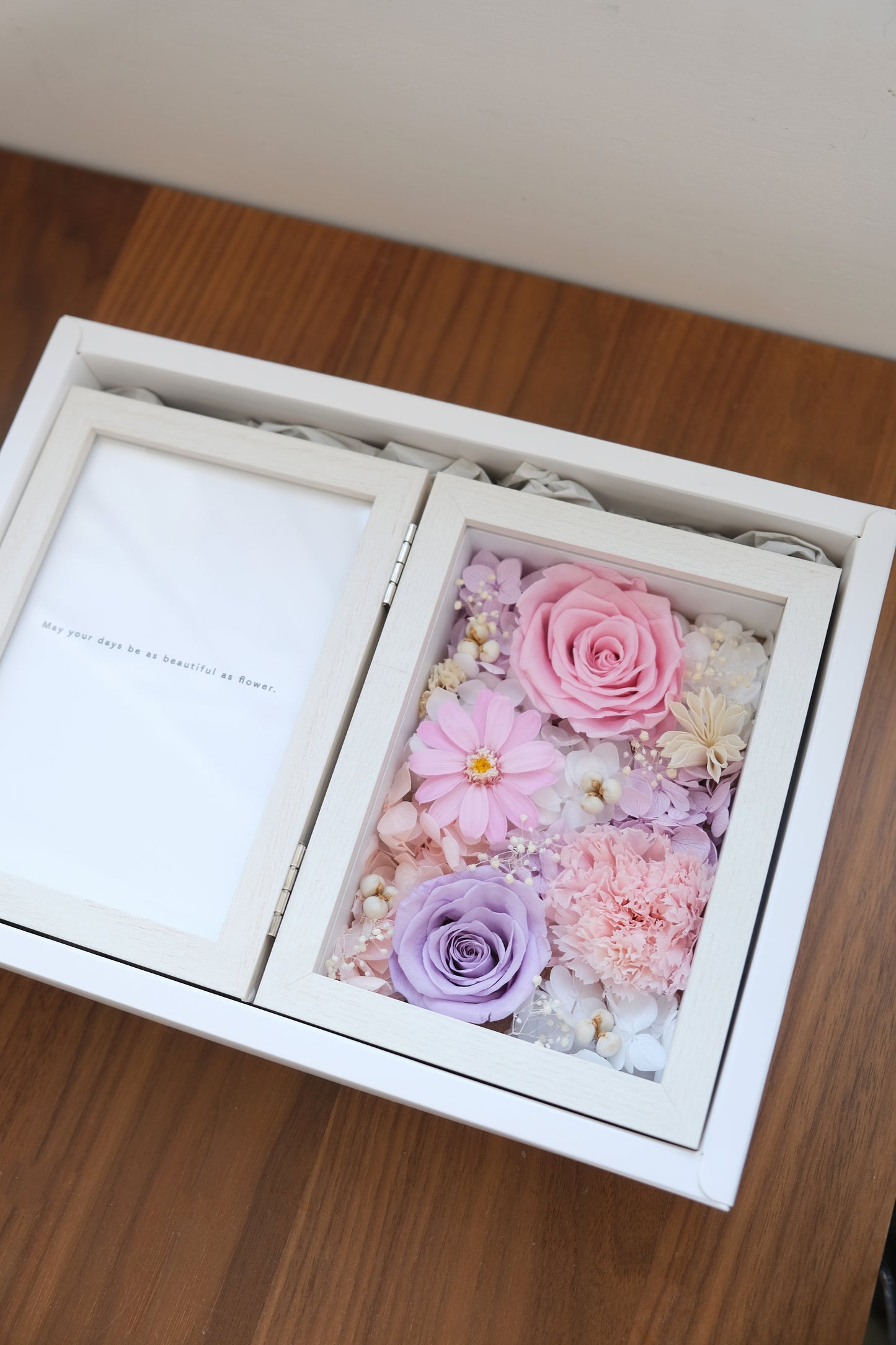 Preserved Flower Photo Frame - Light Pink Purple
