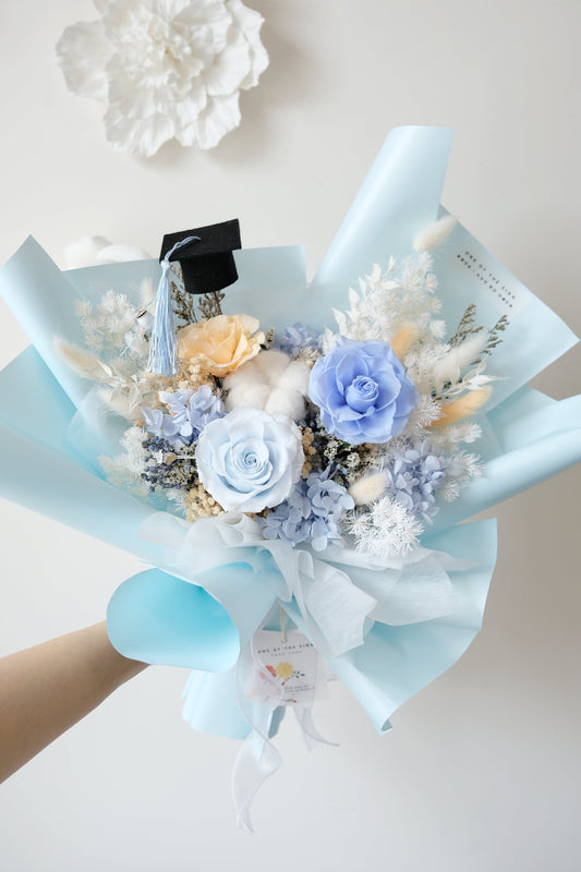 保鮮花玫瑰花束 - 藍x香檳橙色 | Preserved Flower Bouquet - Blue x Light Orange