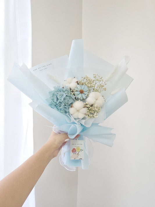 木棉花x永生繡球花束 - 淺藍色 | Cotton Flower x Preserved Hydrangeas Bouquet - Baby Blue