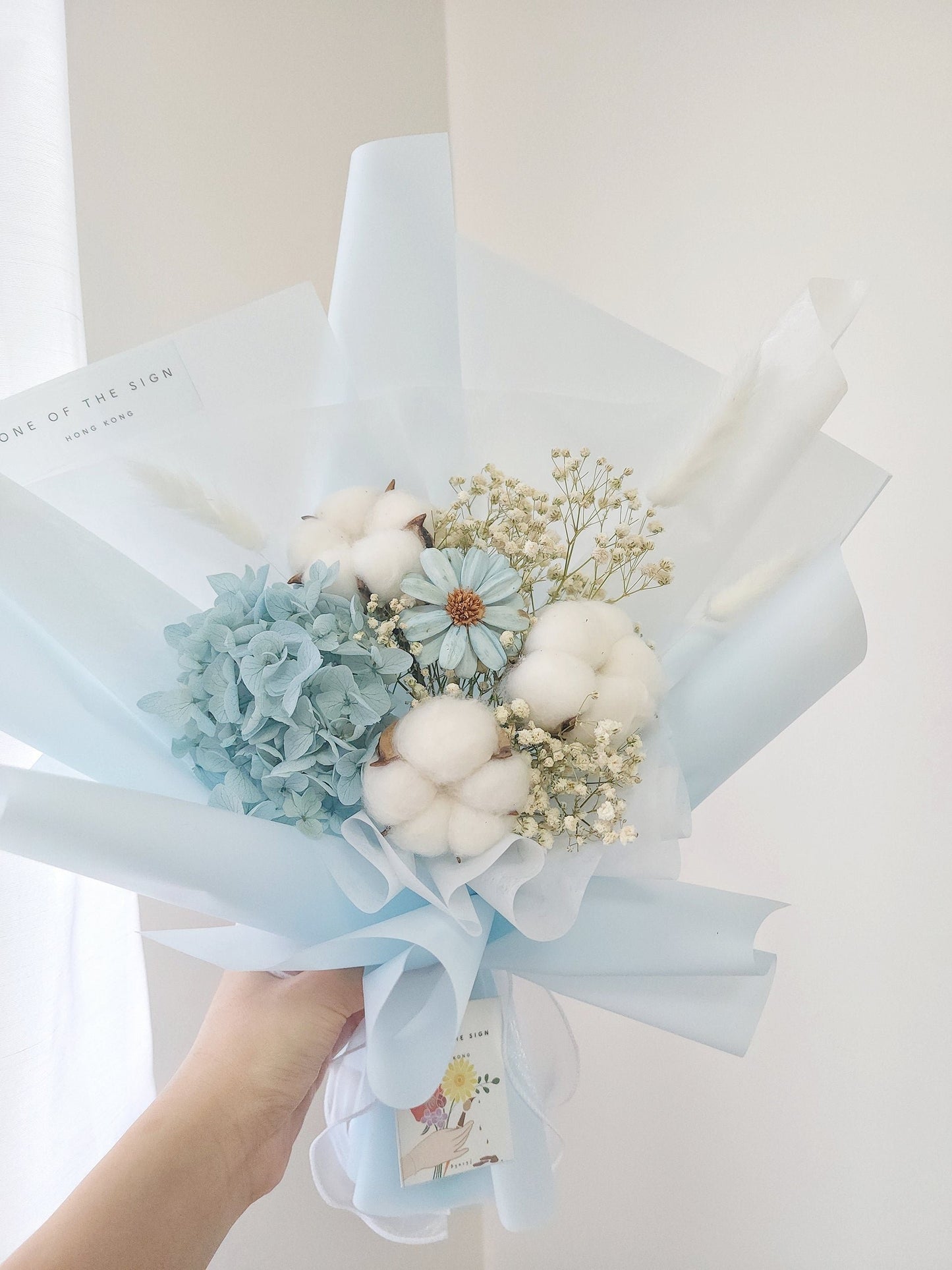 木棉花x永生繡球花束 - 淺藍色 | Cotton Flower x Preserved Hydrangeas Bouquet - Baby Blue