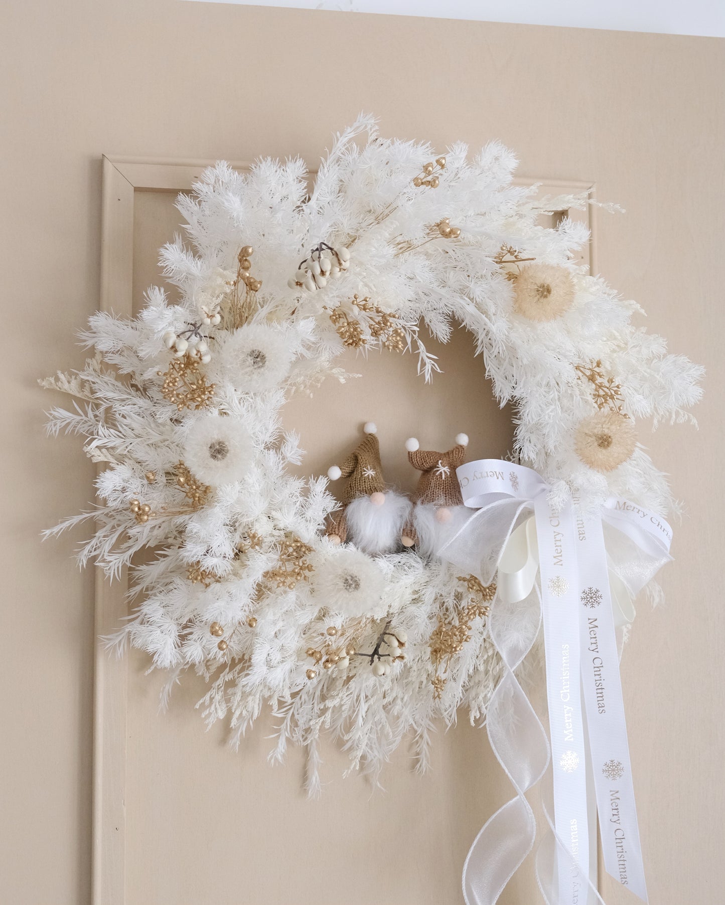 白色聖誕永生花環 - 雪 （M）| White Preserved Christmas Wreath - Snow 40cm（Medium）