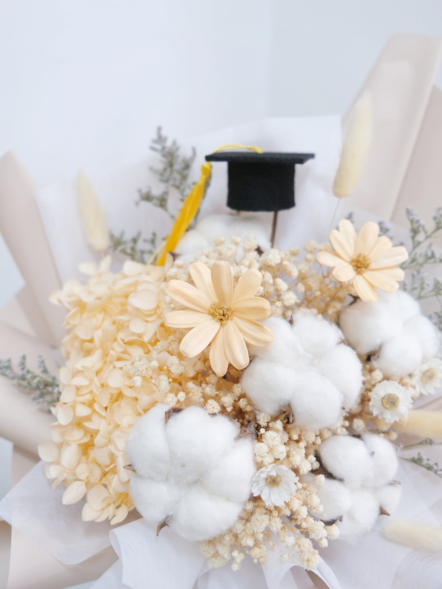 木棉花x永生繡球花束 - 淺橙色 | Cotton Flower x Preserved Hydrangeas Bouquet - Light Orange