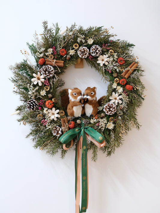 手工製松鼠聖誕永生花環 (L) | Handmade Preserved Flower Christmas Wreath 55cm (Large)