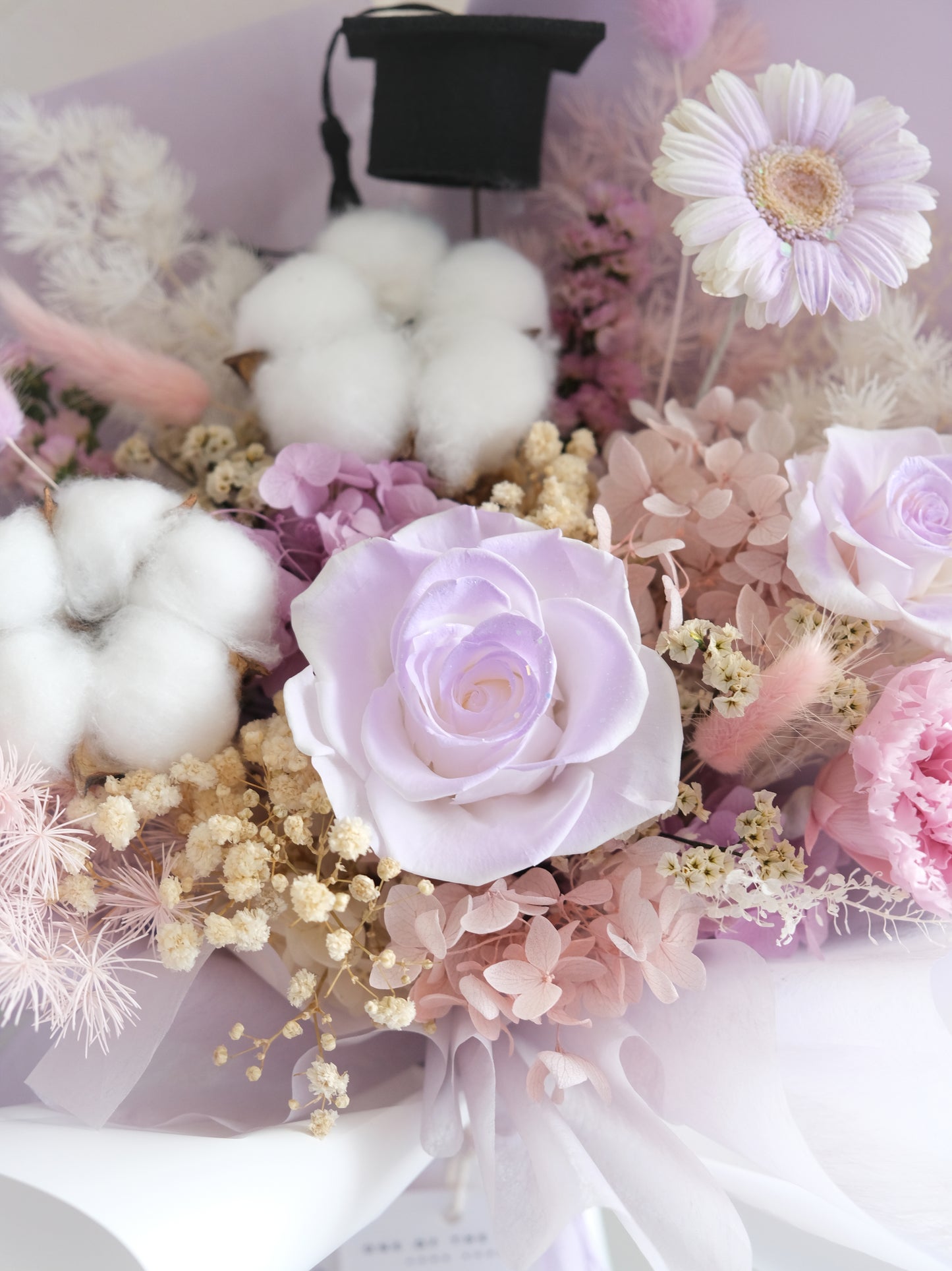 自家噴色永生花束 - 淺紫x白色 | Hand-painted Preserved Flower Bouquet - light purple x white