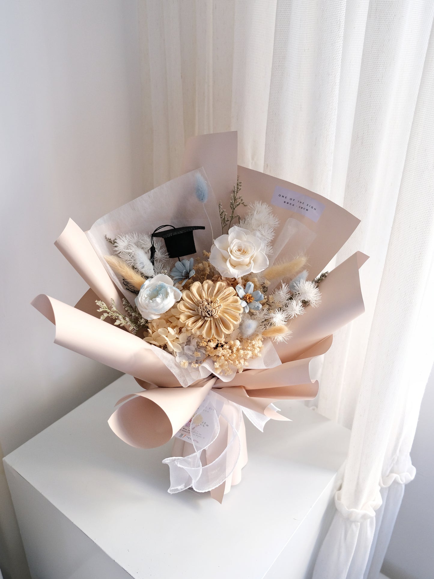 永生花x索拉花花束 - 米色x淺藍 | Preserved Flower x Sola Flower Bouquet - Beige x baby blue
