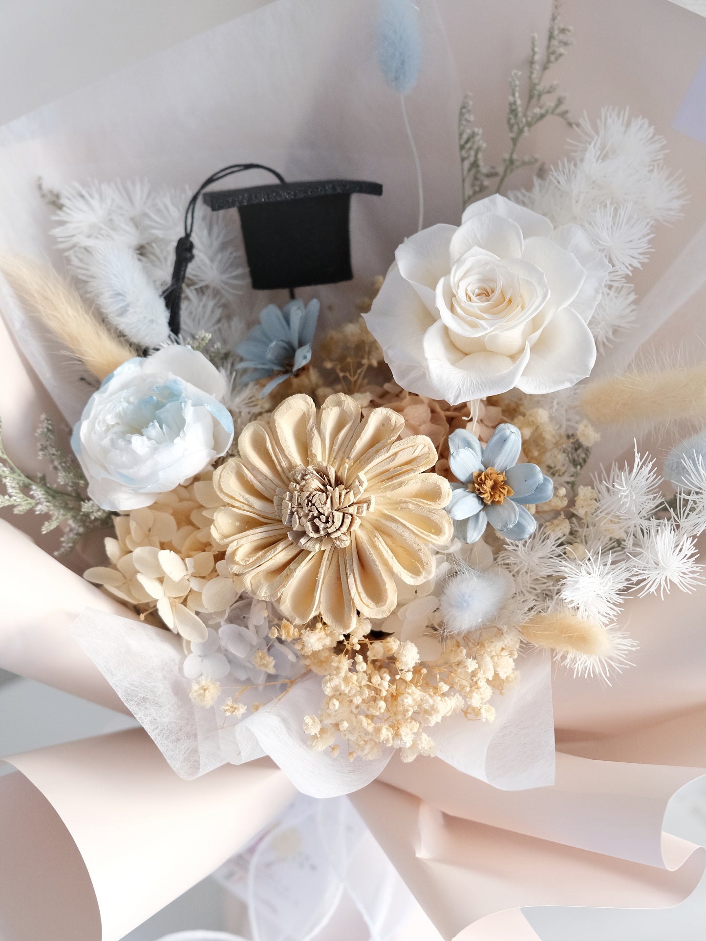 永生花x索拉花花束 - 米色x淺藍 | Preserved Flower x Sola Flower Bouquet - Beige x baby blue