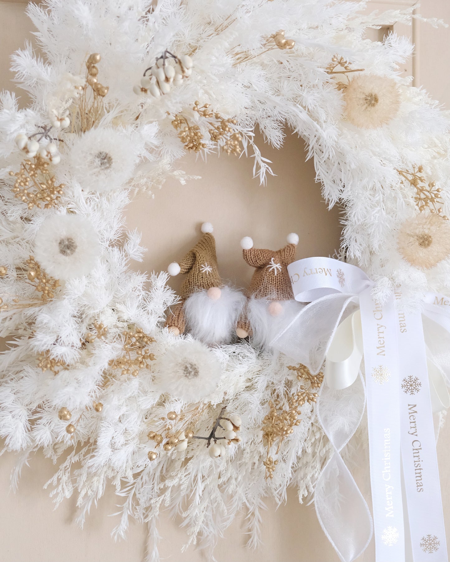 白色聖誕永生花環 - 雪 （M）| White Preserved Christmas Wreath - Snow 40cm（Medium）