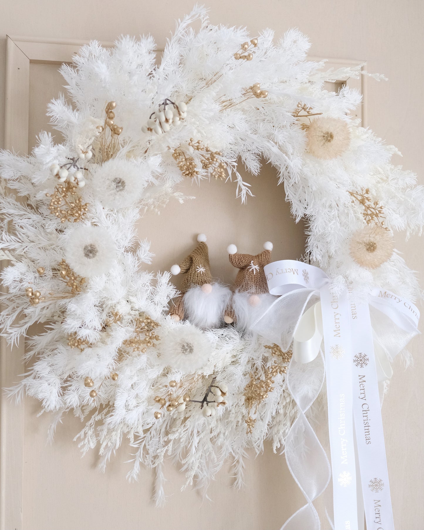 白色聖誕永生花環 - 雪 （M）| White Preserved Christmas Wreath - Snow 40cm（Medium）