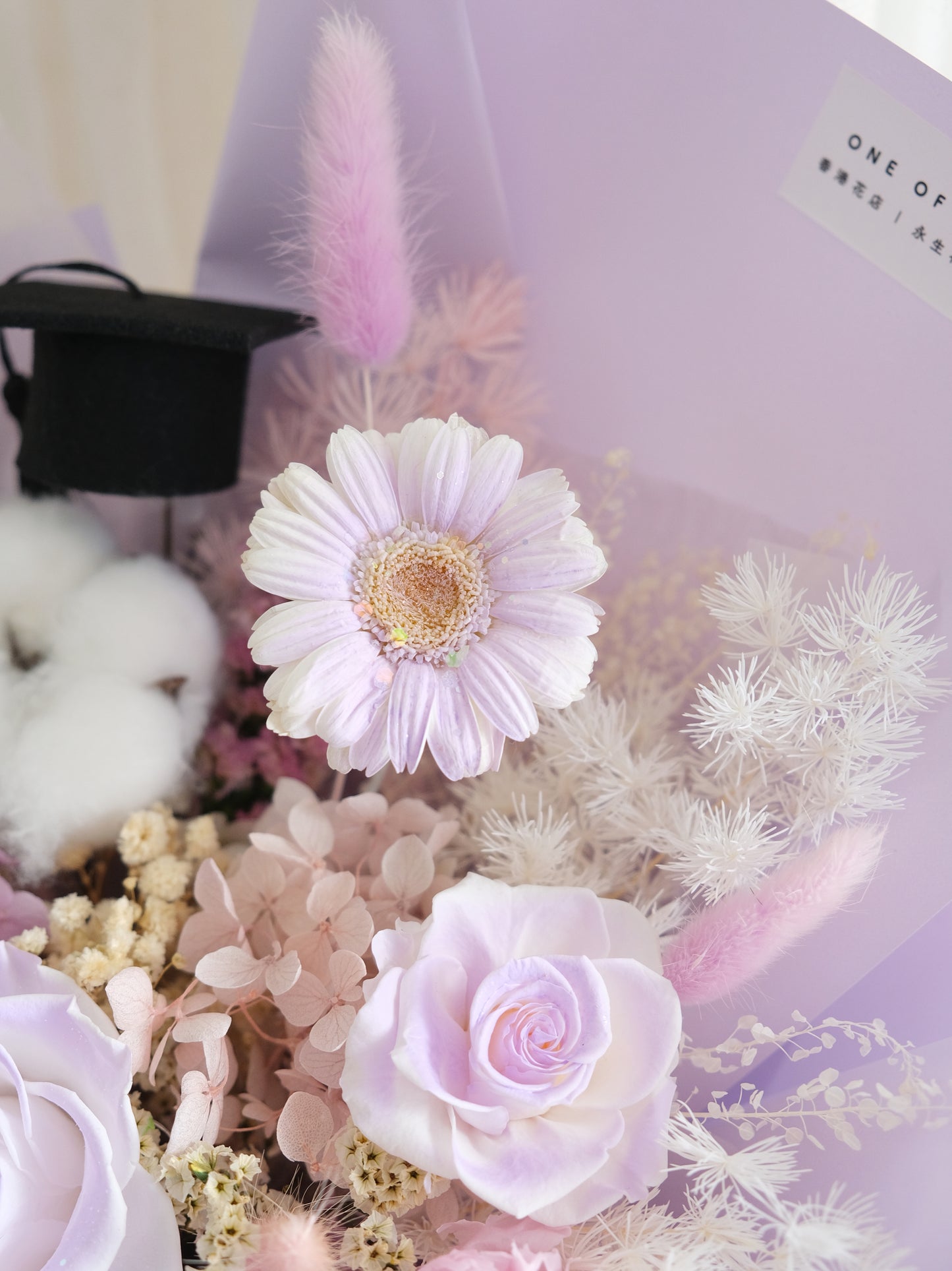 自家噴色永生花束 - 淺紫x白色 | Hand-painted Preserved Flower Bouquet - light purple x white